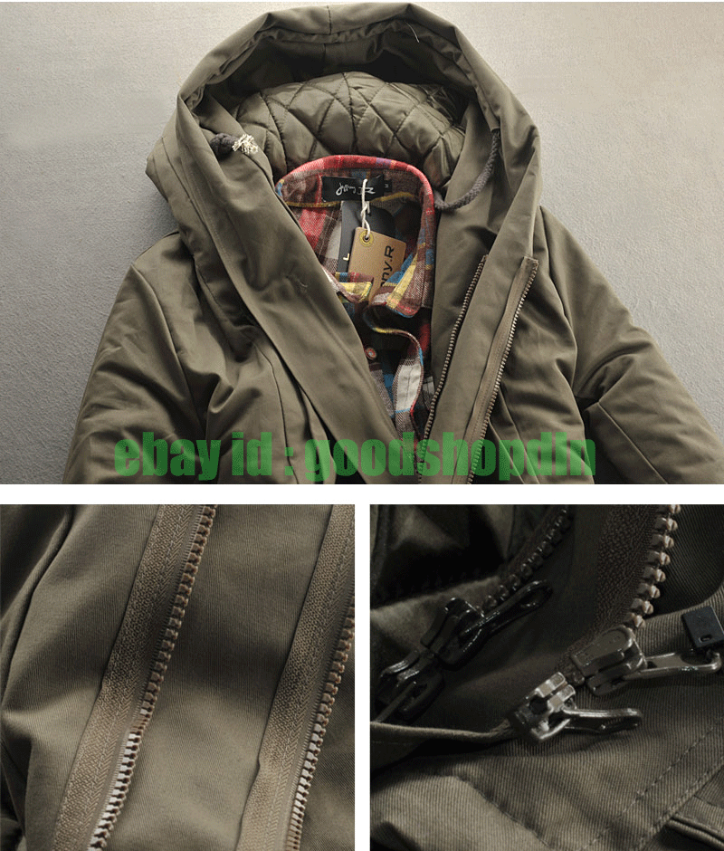 Winter Mens Military Trench Coat Ski Jacket Hooded Parka Thick Cotton ...